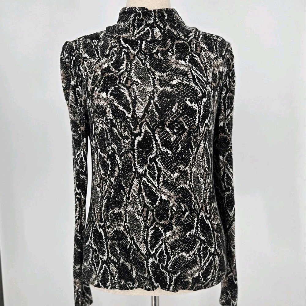 Peyton Jensen Snakeskin Print‎ Mock Neck Long Sleeve Top Women's L Stretch Rayon